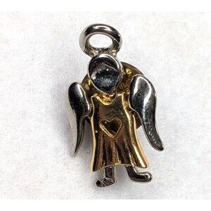 Vintage GCI Brooch Pin Guardian Angel Gold-tone Silver-tone Halo Heart